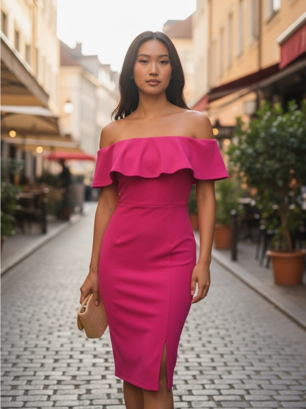 Charlotte Russe Off-Shoulder Hot Pink Bodycon Dress, new
